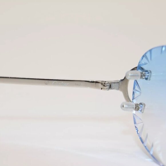 Cartier CT00920 002 Diamond Cut Silver-Framed Blue Lens Sunglasses 19 - Picture 11 of 15